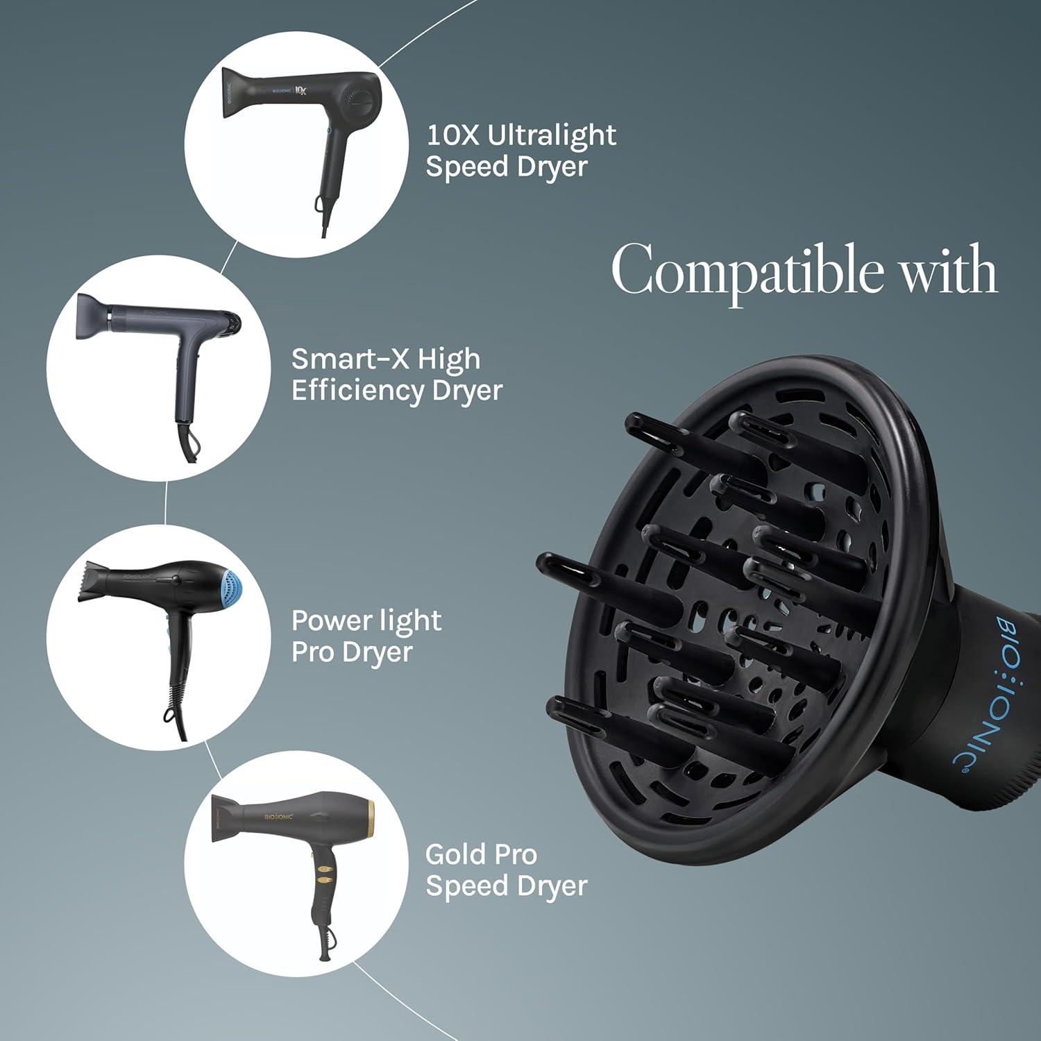 Bio Ionic Universal Diffuser – Fast-Drying Hair Dryer Attachment for Frizz Control & Shine – Fits 2.25″ Blow Dryers – Professional Styling Tool for All Hair Types