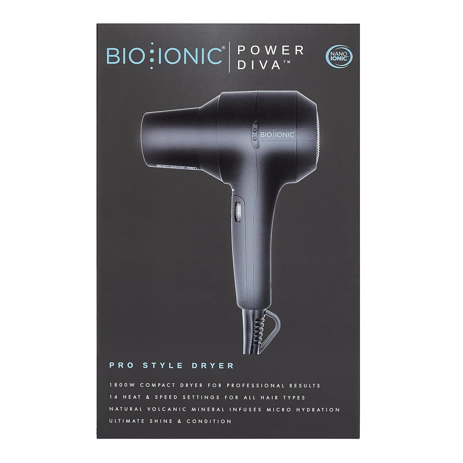 Bio Ionic PowerDiva Pro Speed Hair Dryer, Blow Dryer with Adjustable Heat & Speed, Professional Hair Styling Tool for Fast, Frizz-Free Hairstyles, Cool Shot, Compact for Travel, 1875W