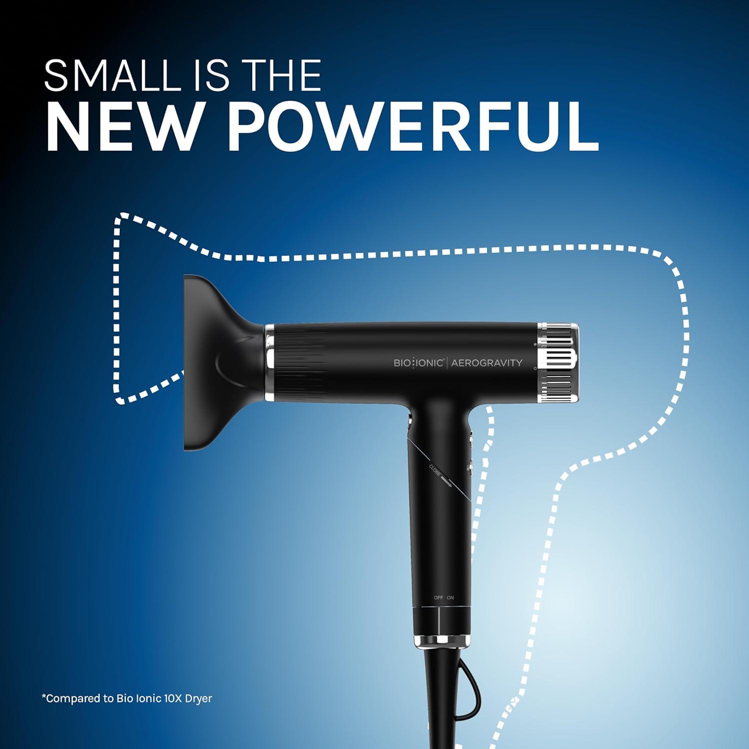 Bio Ionic AeroGravity Featherlight Hair Dryer, Foldable Handle, Reduces Frizz & Static, Compact, Ultra-Lightweight Blow Dryer, Dual Voltage, Includes Diffuser & Concentrator Nozzle, Travel Essentials
