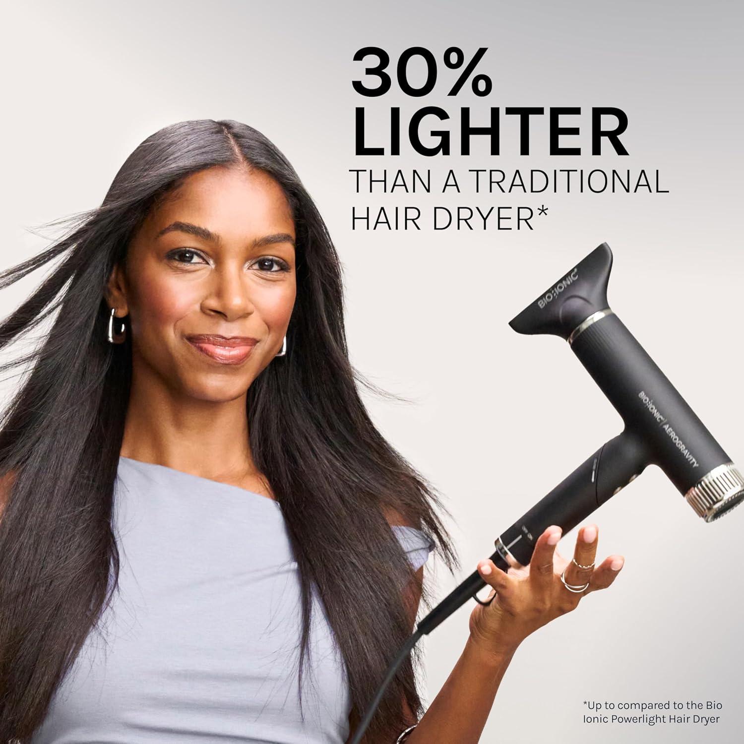 Bio Ionic AeroGravity Featherlight Hair Dryer, Foldable Handle, Reduces Frizz & Static, Compact, Ultra-Lightweight Blow Dryer, Dual Voltage, Includes Diffuser & Concentrator Nozzle, Travel Essentials