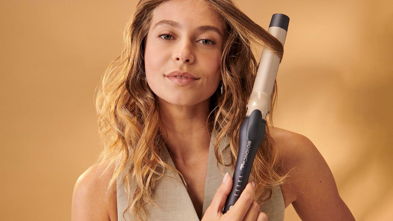 Bio Ionic GoldPro 1″ or 1.25 Curling Iron, Blue, Moisturizing Heat & 24K Gold MX, New & Improved 15% Longer Barrel Ceramic Curling Iron, Adjustable Heat, Versatile Curling Wand for Long-Lasting Curls(1 inch)