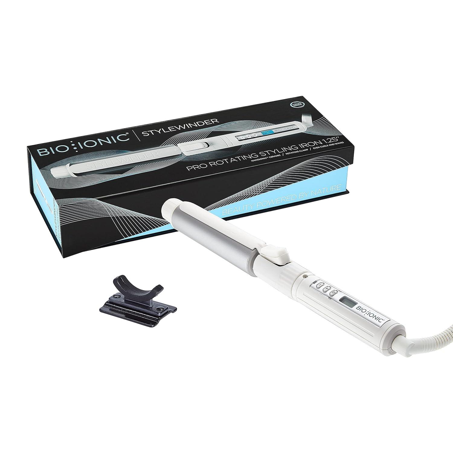 BIO Ionic StyleWinder Professional Rotating Curling Iron – Ceramic Curling Iron, 1 Hour Automatic Shut-Off, 440 °F Temperature Control Curling Wand for Healthier, Conditioned Curls(1.25 Inch)