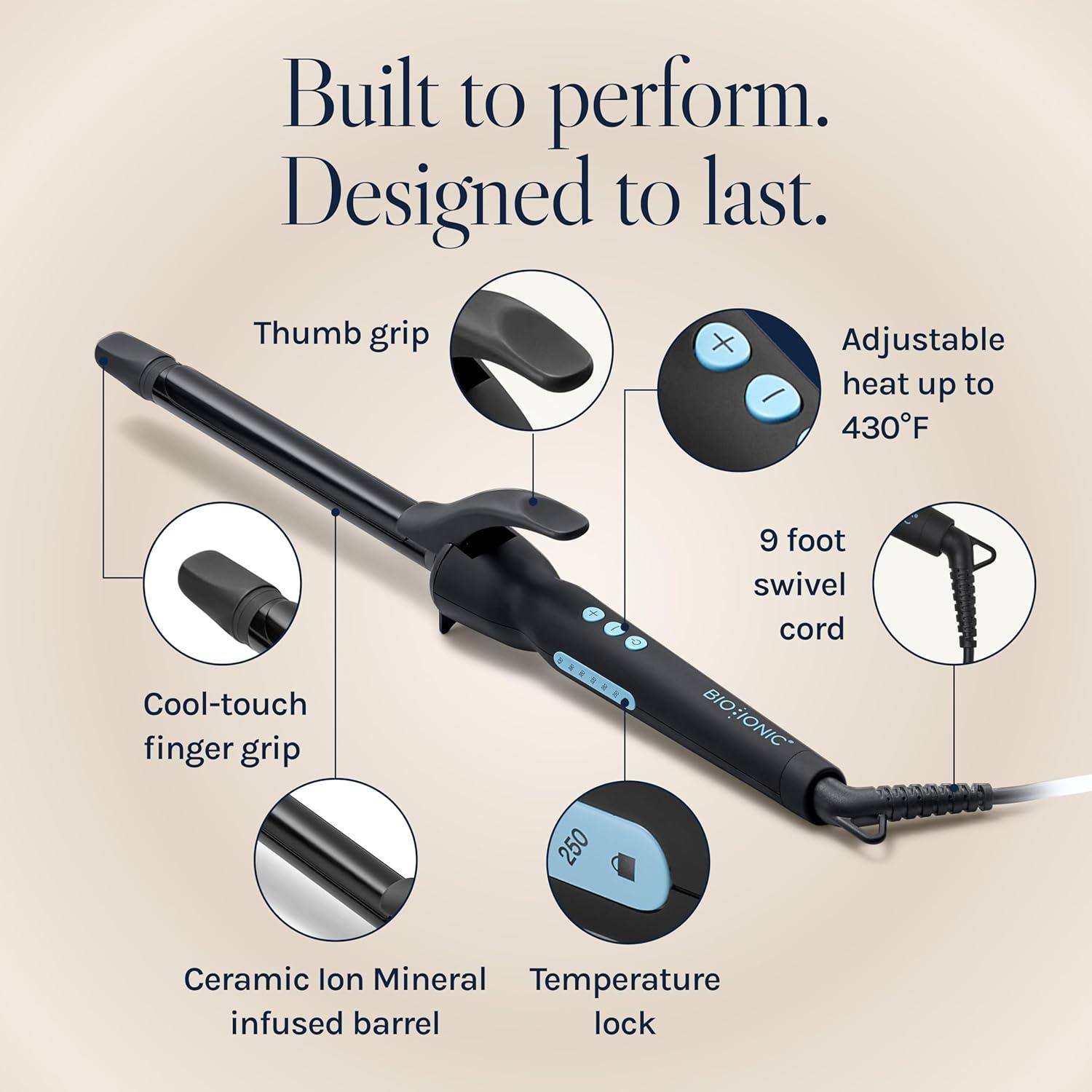 Bio Ionic Long Barrel Styler,Curling Iron with Moisture Heat Technology & NanoIonic MX, Verstatile Curling Wand(Black)