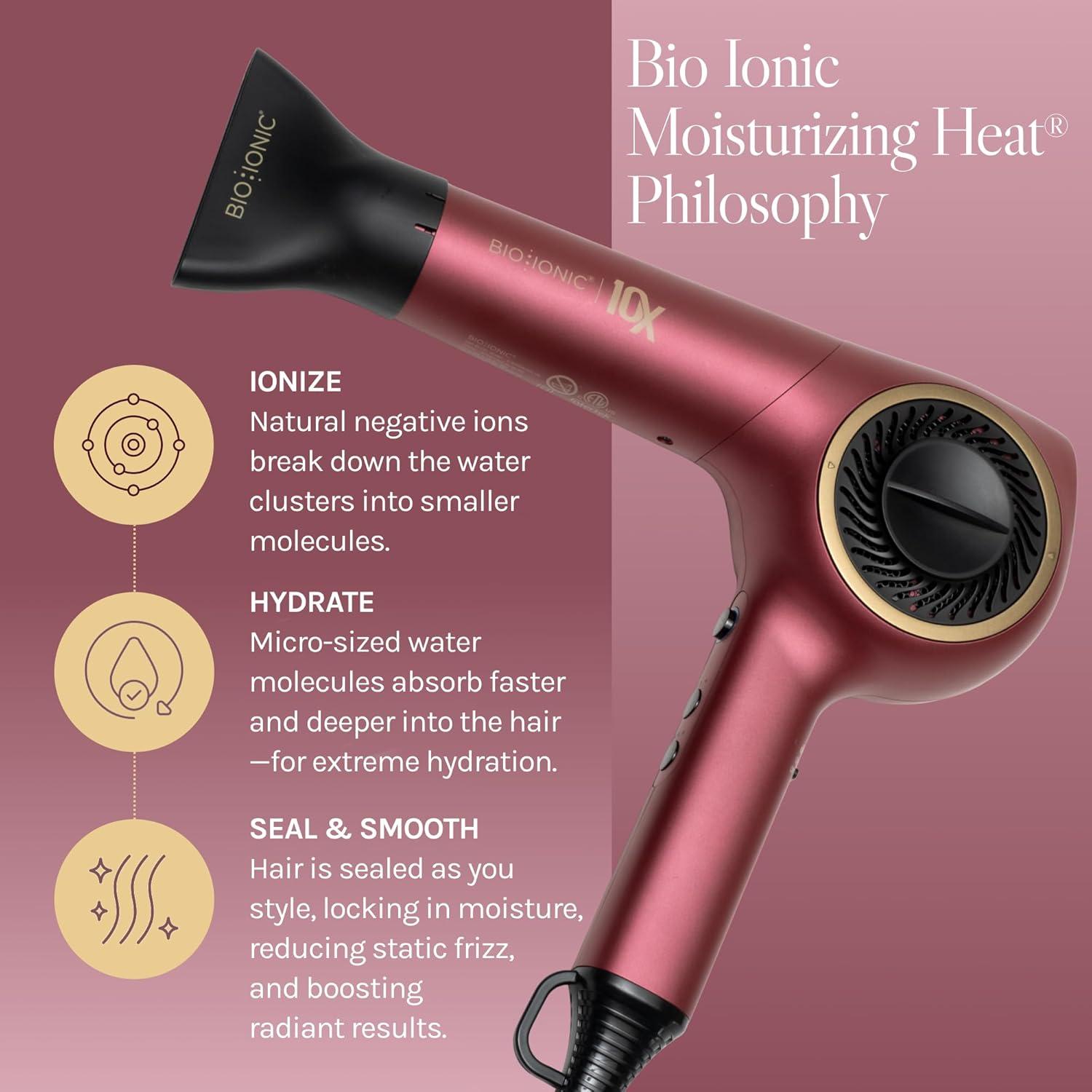 Bio Ionic 10X Ultralight Speed Hair Dryer, Blow Dryer with Adjustable Heat & Speed, Memory Function, Professional Hair Styling Tool for Fast, Frizz-Free Hairstyles(Velvet Rouge Limited Edition)