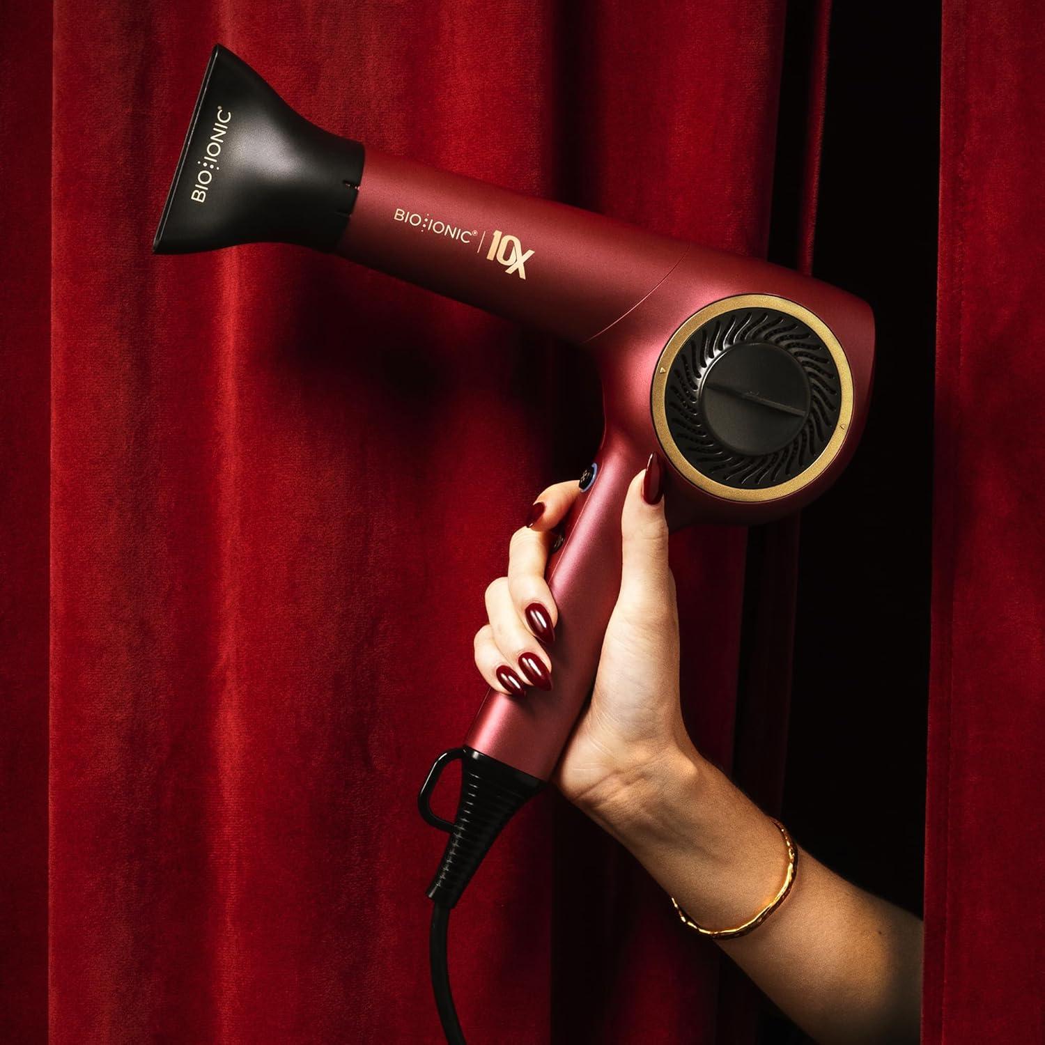 Bio Ionic 10X Ultralight Speed Hair Dryer, Blow Dryer with Adjustable Heat & Speed, Memory Function, Professional Hair Styling Tool for Fast, Frizz-Free Hairstyles(Velvet Rouge Limited Edition)