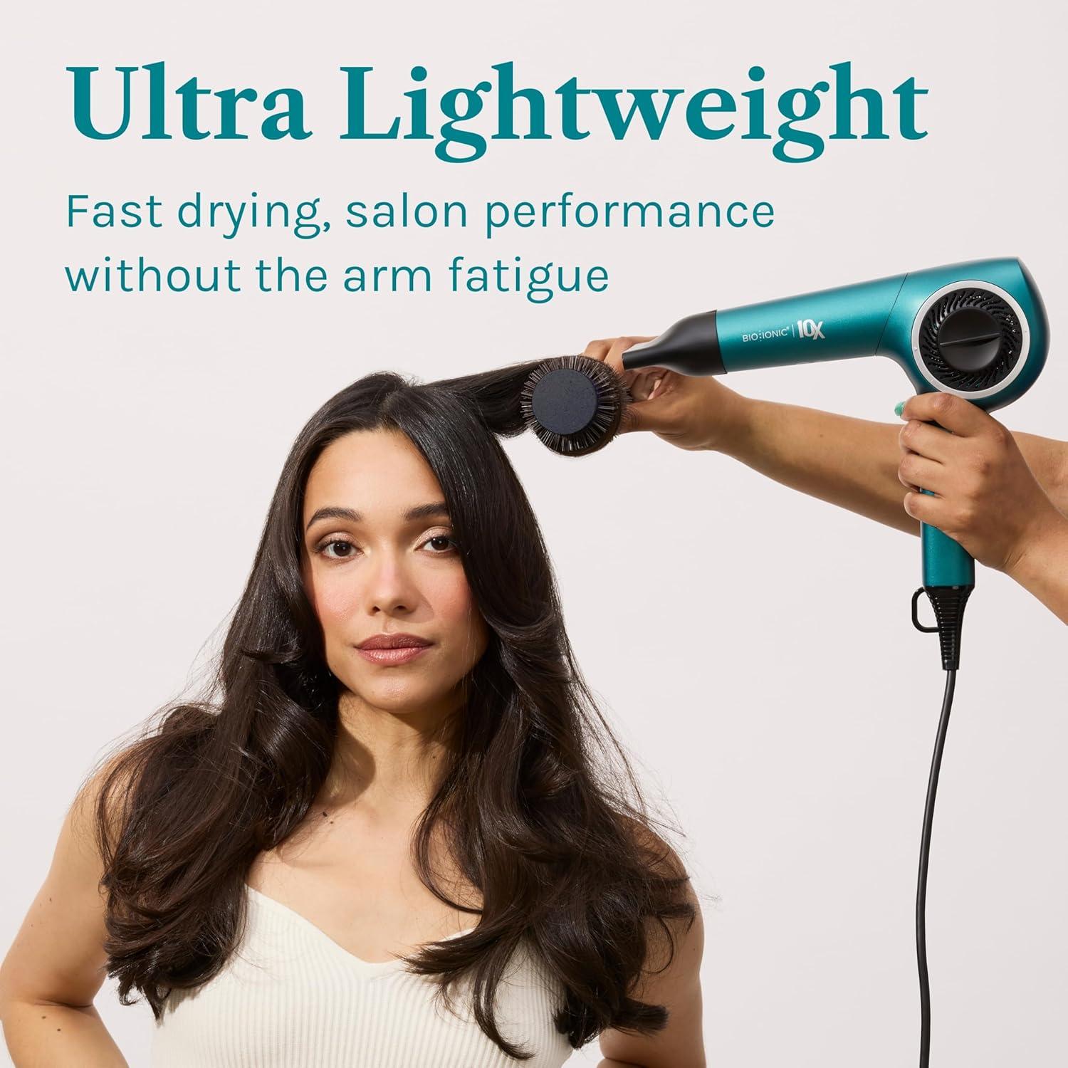 Bio Ionic 10X Ultralight Speed Hair Dryer, Blow Dryer with Adjustable Heat & Speed, Memory Function, Professional Hair Styling Tool for Fast, Frizz-Free Hairstyles(Teal Tides Limited Edition)