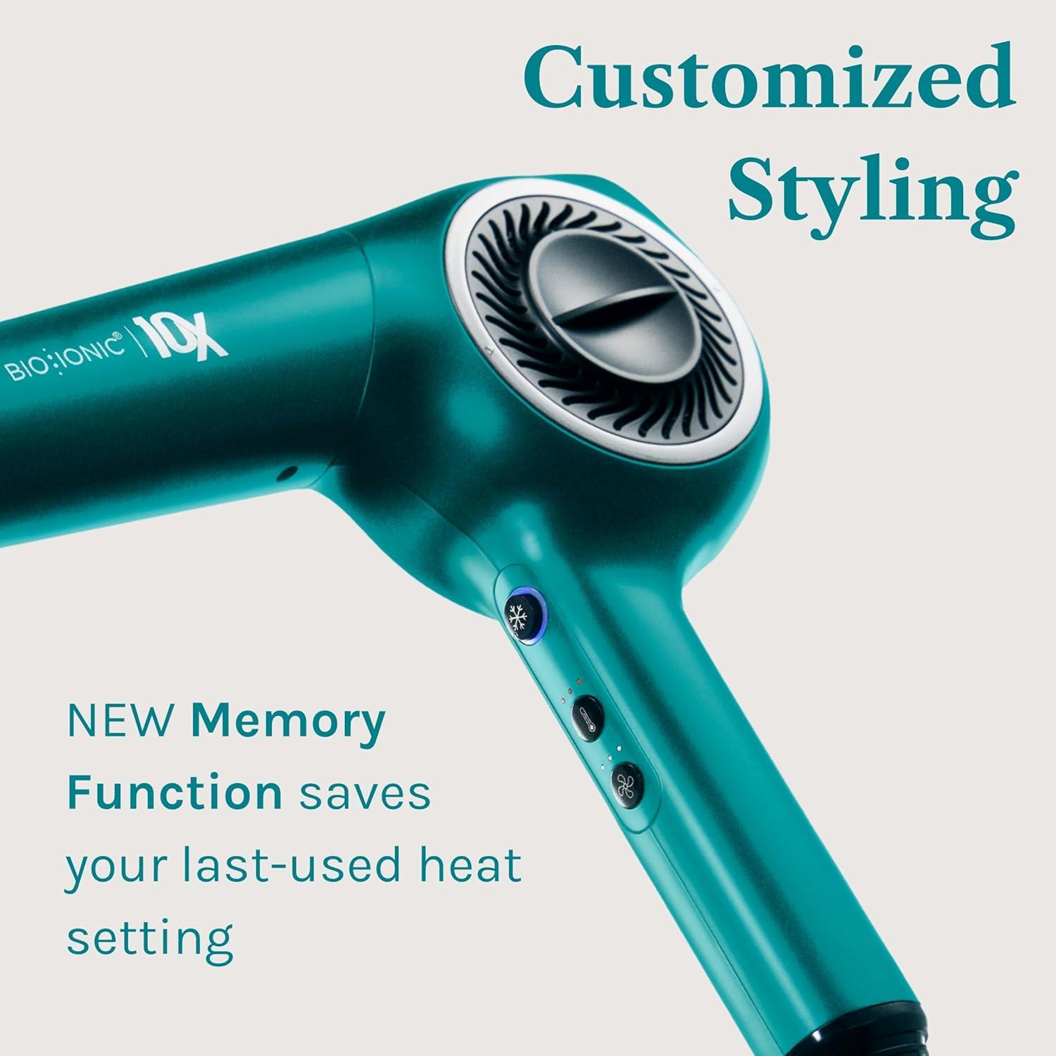 Bio Ionic 10X Ultralight Speed Hair Dryer, Blow Dryer with Adjustable Heat & Speed, Memory Function, Professional Hair Styling Tool for Fast, Frizz-Free Hairstyles(Teal Tides Limited Edition)