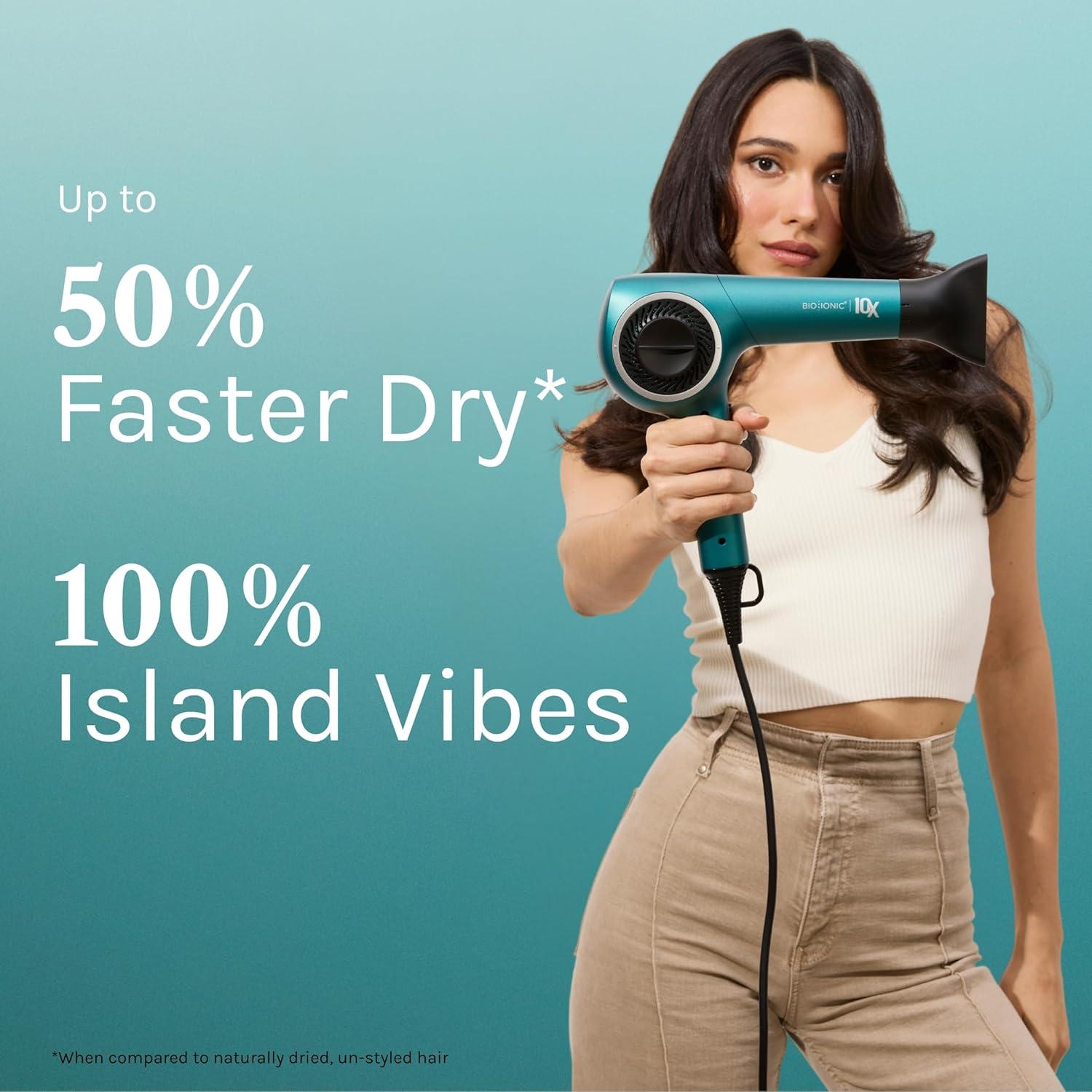Bio Ionic 10X Ultralight Speed Hair Dryer, Blow Dryer with Adjustable Heat & Speed, Memory Function, Professional Hair Styling Tool for Fast, Frizz-Free Hairstyles(Teal Tides Limited Edition)
