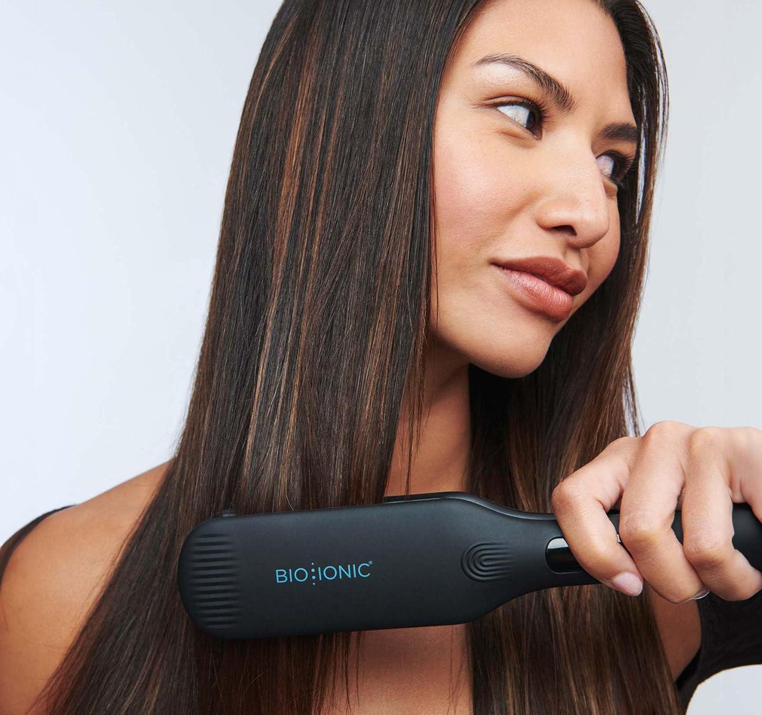 BIO Ionic Onepass Styling Flat Iron with NanoIonic & Moisturizing Heat Technology, Hydrated and Frizz-Free Hair, Ceramic Hair Straightener with Silicone Strip for Gentle OnePass Styling(Black)