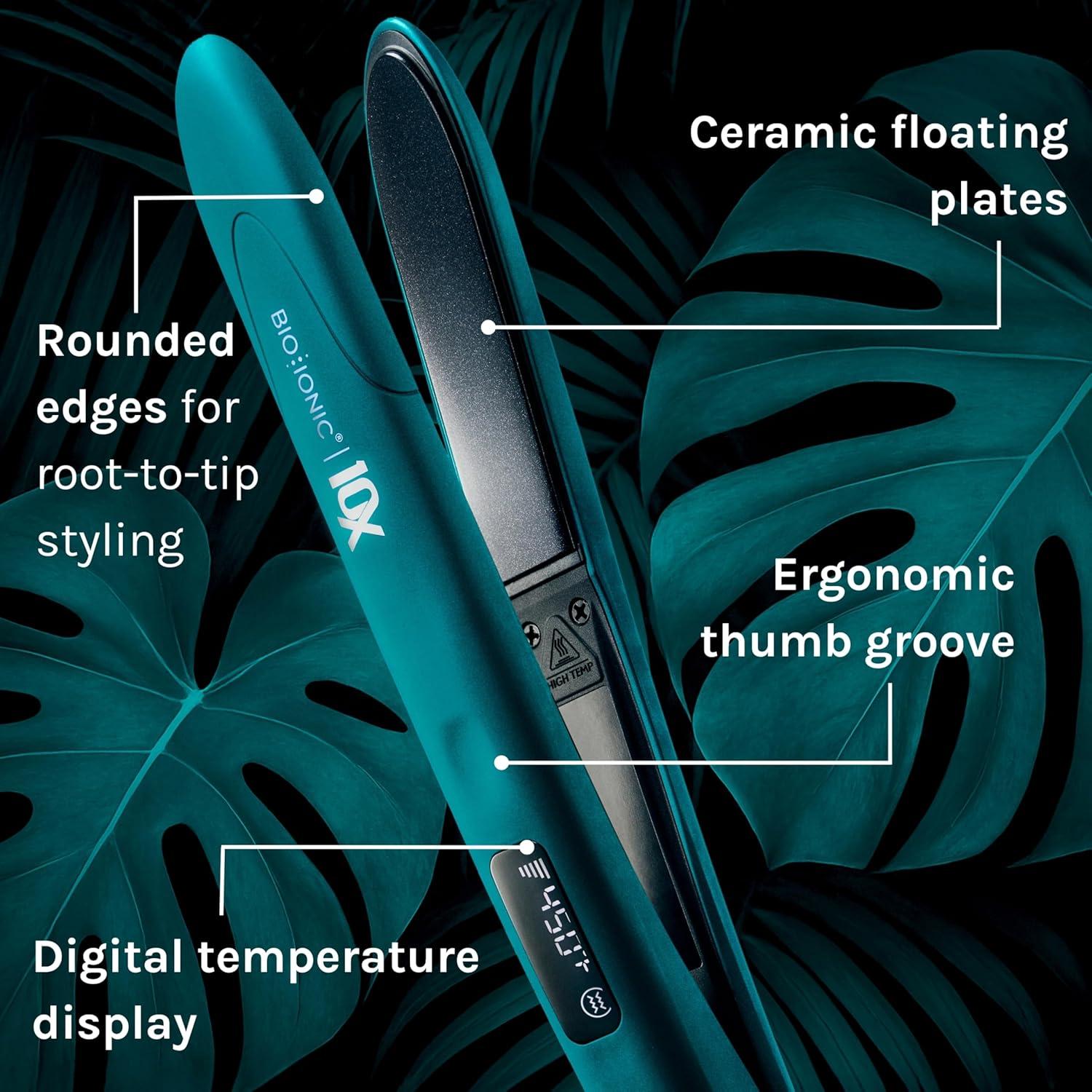 Bio Ionic 10X Styling Iron, Hair Straightener with 1″ Sonic Vibrating Plates, Flat Iron with Ion Generating Mineral Complex, Versatile Styler for Wavy & Straight Hairstyles(Teal Tides Limited Edition)