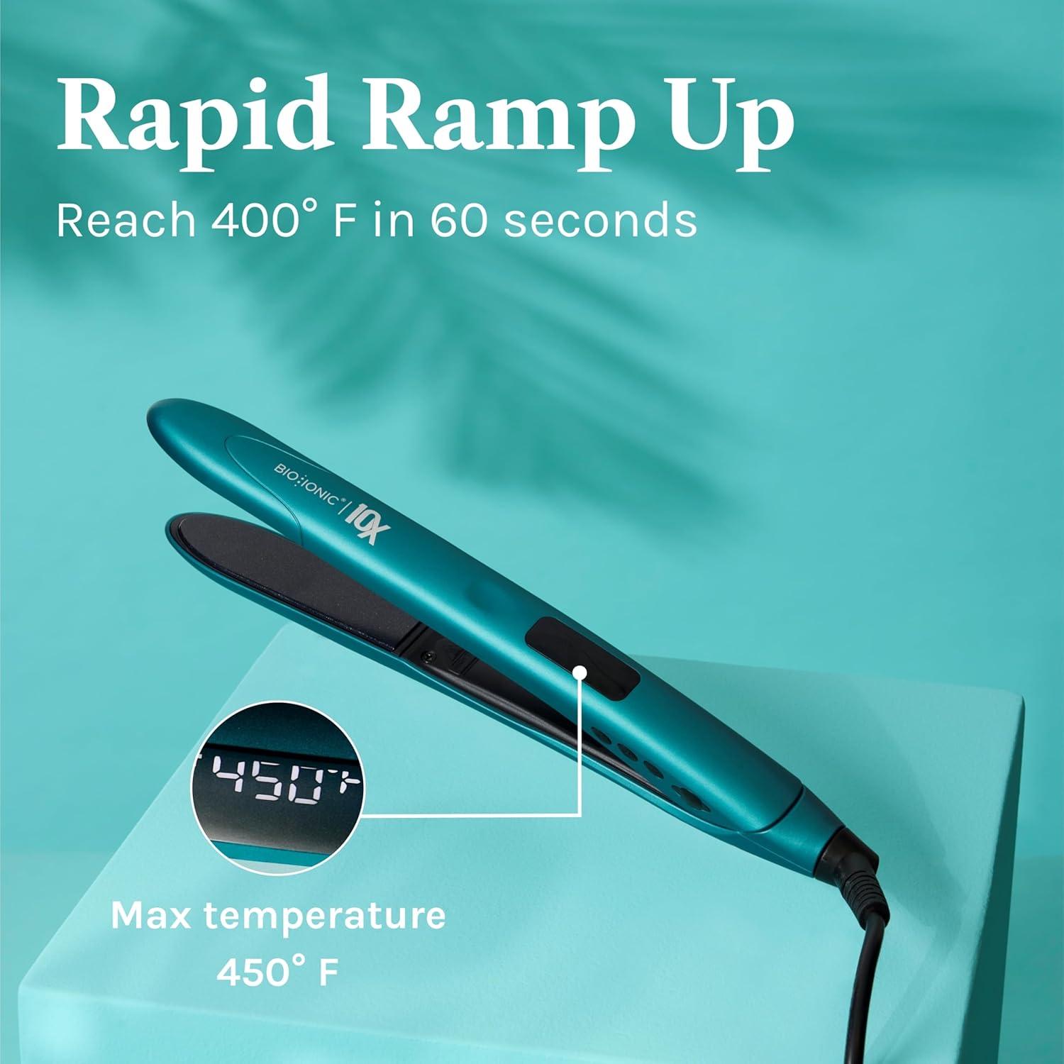 Bio Ionic 10X Styling Iron, Hair Straightener with 1″ Sonic Vibrating Plates, Flat Iron with Ion Generating Mineral Complex, Versatile Styler for Wavy & Straight Hairstyles(Teal Tides Limited Edition)