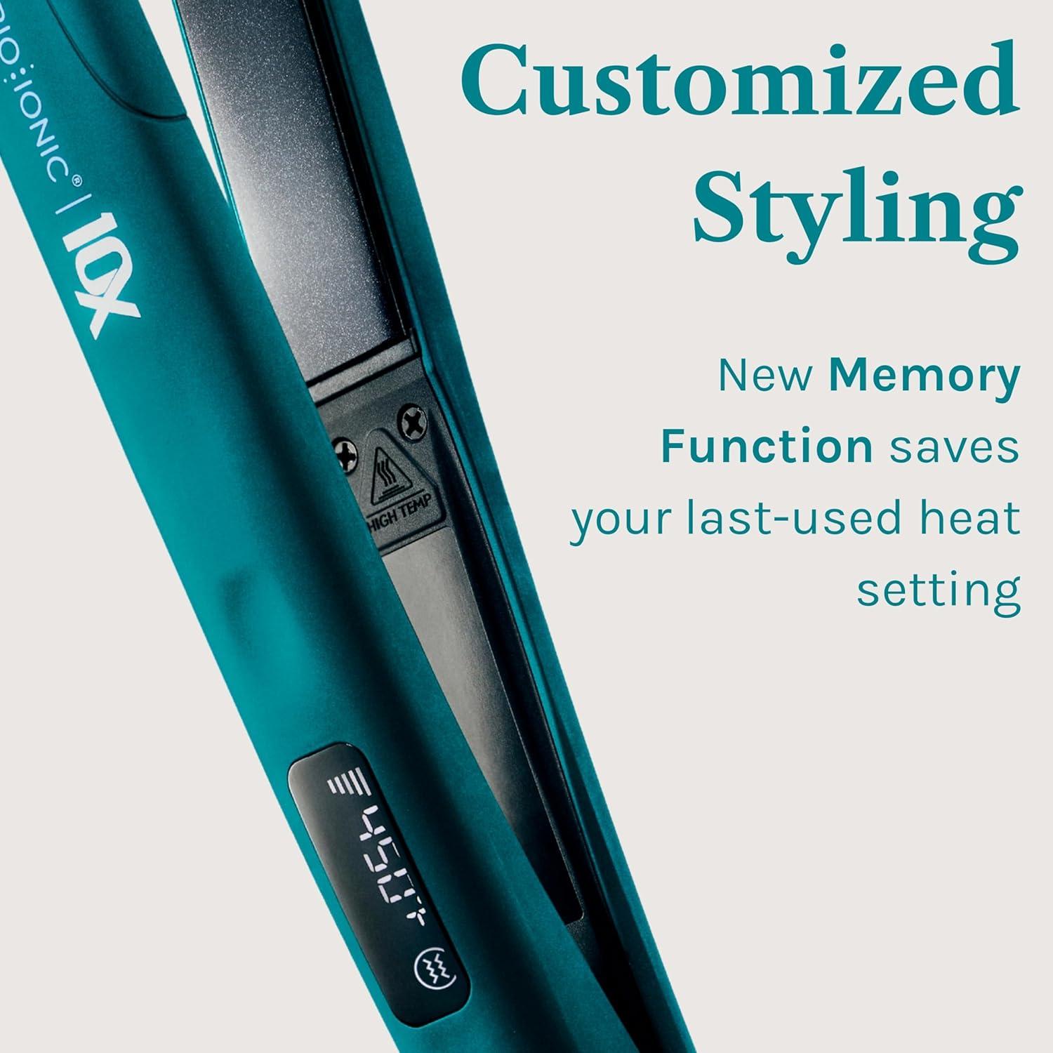 Bio Ionic 10X Styling Iron, Hair Straightener with 1″ Sonic Vibrating Plates, Flat Iron with Ion Generating Mineral Complex, Versatile Styler for Wavy & Straight Hairstyles(Teal Tides Limited Edition)