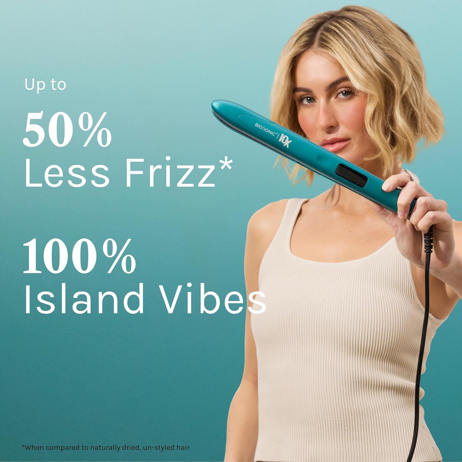 Bio Ionic 10X Styling Iron, Hair Straightener with 1″ Sonic Vibrating Plates, Flat Iron with Ion Generating Mineral Complex, Versatile Styler for Wavy & Straight Hairstyles(Teal Tides Limited Edition)