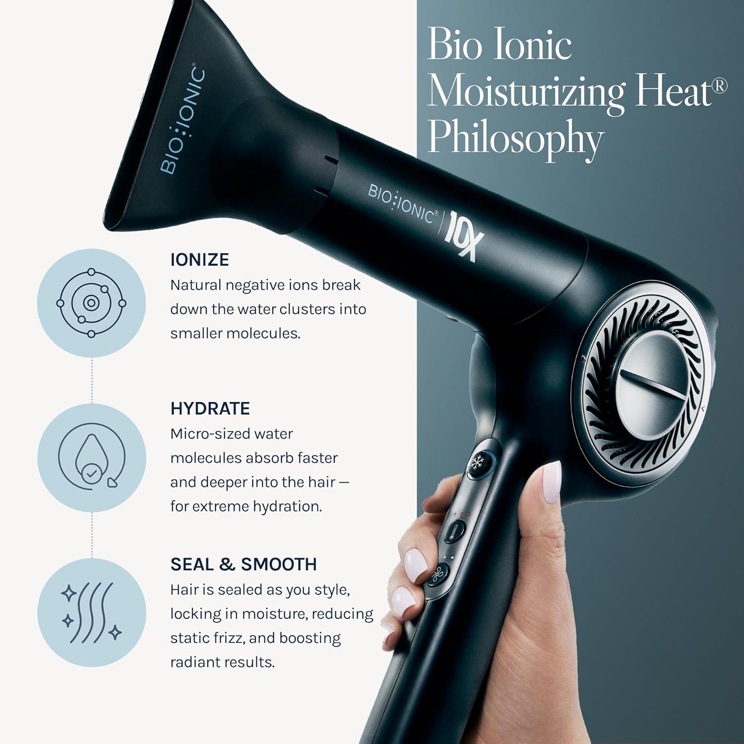 Bio Ionic 10X Ultralight Speed Hair Dryer, Blow Dryer with Adjustable Heat & Speed, Memory Function, Professional Hair Styling Tool for Fast, Frizz-Free Hairstyles(Black)