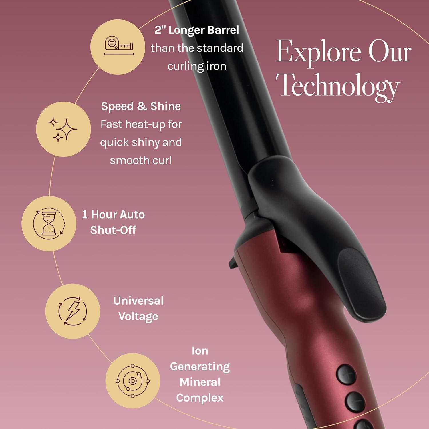 Bio Ionic Long Barrel Styler,Curling Iron with Moisture Heat Technology & NanoIonic MX, Verstatile Curling Wand(Velvet Rouge Limited Edition)
