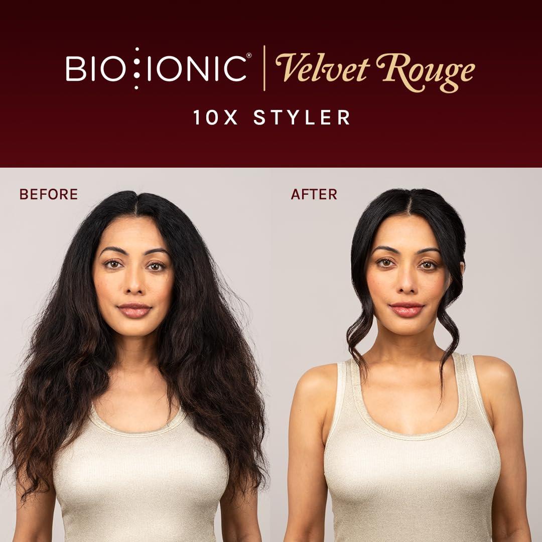 Bio Ionic 10X Styling Iron, Hair Straightener with 1″ Sonic Vibrating Plates, Flat Iron with Ion Generating Mineral Complex, Versatile Styler for Wavy & Straight Hairstyles(Velvet Rouge Limited Edition)