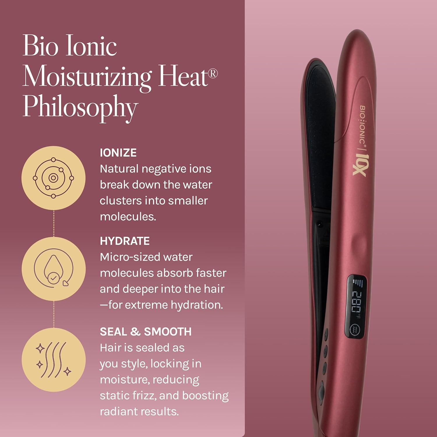 Bio Ionic 10X Styling Iron, Hair Straightener with 1″ Sonic Vibrating Plates, Flat Iron with Ion Generating Mineral Complex, Versatile Styler for Wavy & Straight Hairstyles(Velvet Rouge Limited Edition)
