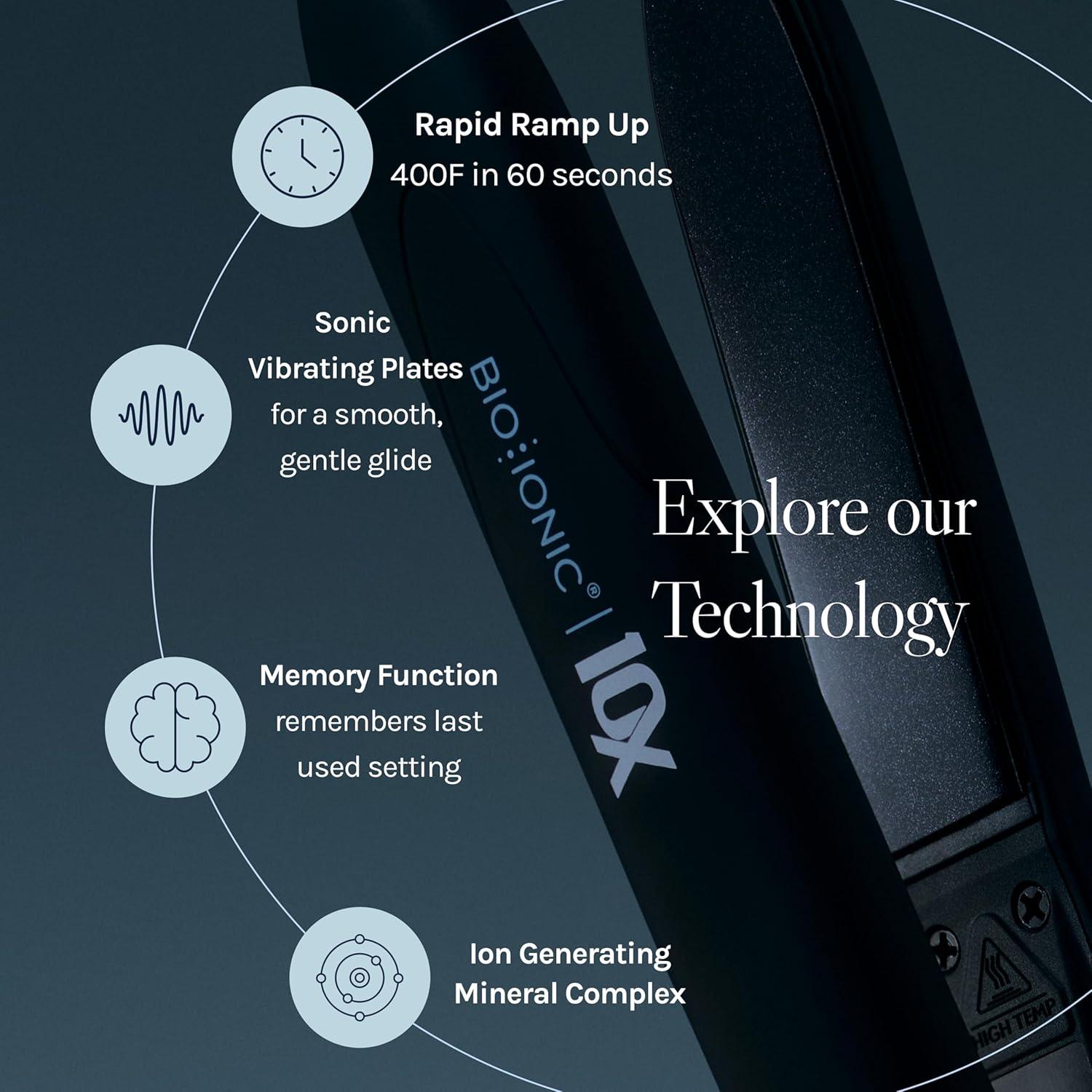 Bio Ionic 10X Styling Iron, Hair Straightener with 1″ Sonic Vibrating Plates, Flat Iron with Ion Generating Mineral Complex, Versatile Styler for Wavy & Straight Hairstyles(Black)