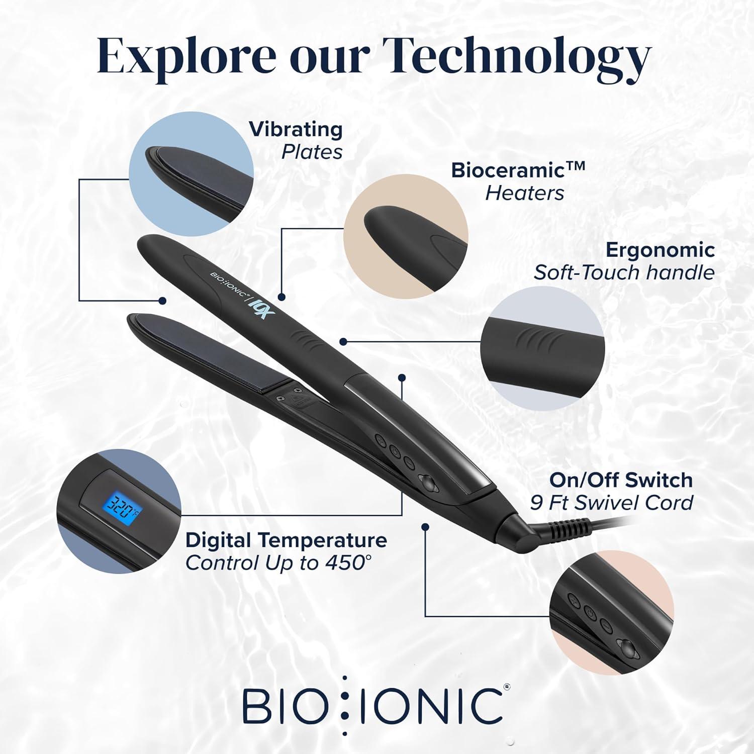 Bio Ionic 10X Styling Iron, 1″ Hair Straightener with Moisturizing Heat Technology, Flat Iron for 10-Minute Styling, Hair Straightener and Curler, Soft Amethyst