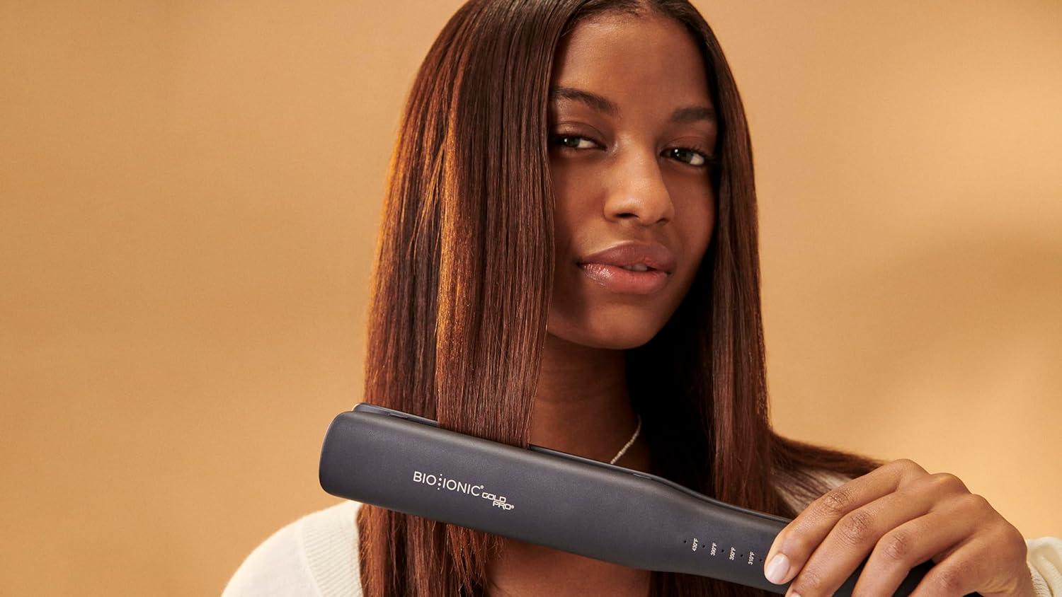 Bio Ionic GoldPro Hair Straightener, Blue, Moisturizing Heat Technology & 24K Gold MX, Hair Straightening Iron for Sleek Styles & Flat Iron Curls, 40% Longer Plates, Adjustable Heat(Blue)